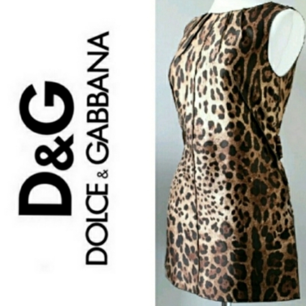 VINTAGE DOLCE & GABBANA DRESS SHEATH LEOPARD PRINT WOMENS 40 ITALY GUC